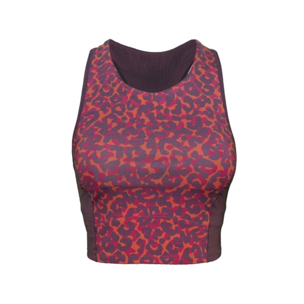Decathlon Sara Baceiredo x DOMYOS Crop Bra Size Medium Purple Cheetah